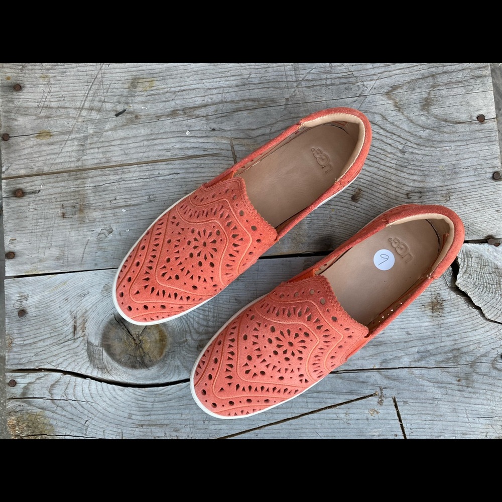 UGG suede perforated coral slip on loafers